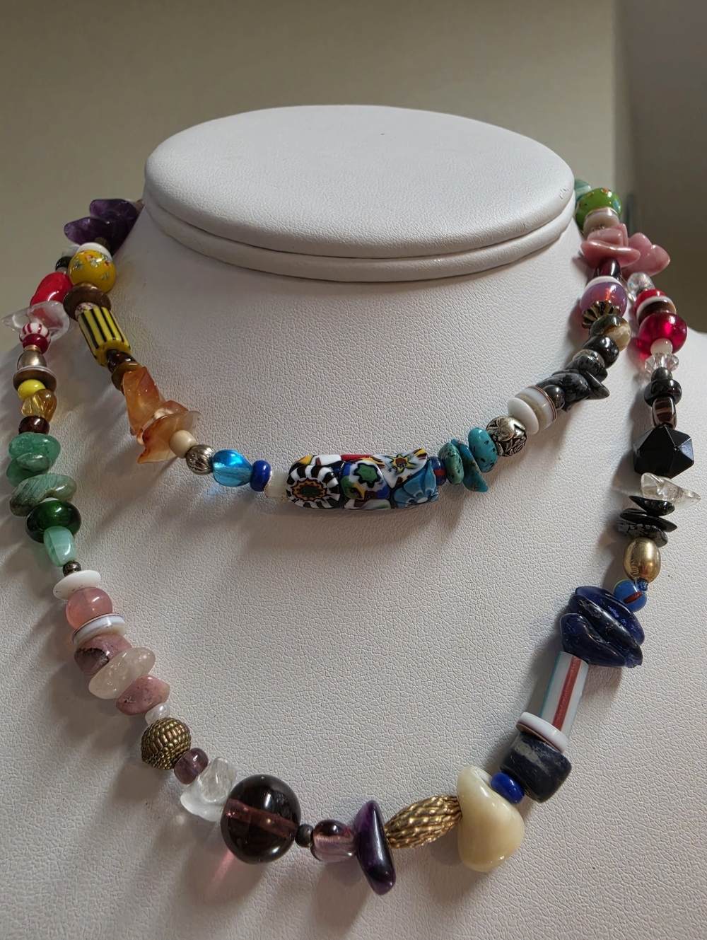 Artisan Multi-Color Mixed Glass & Stone Necklace - Picture 6 of 7